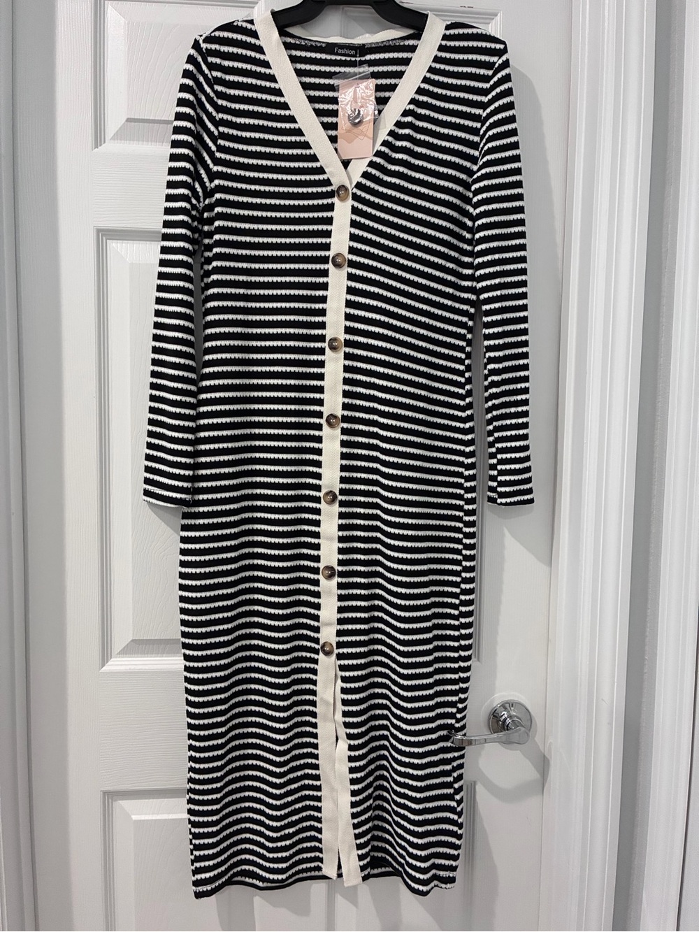 Black & White Striped Button-Front Knit Dress